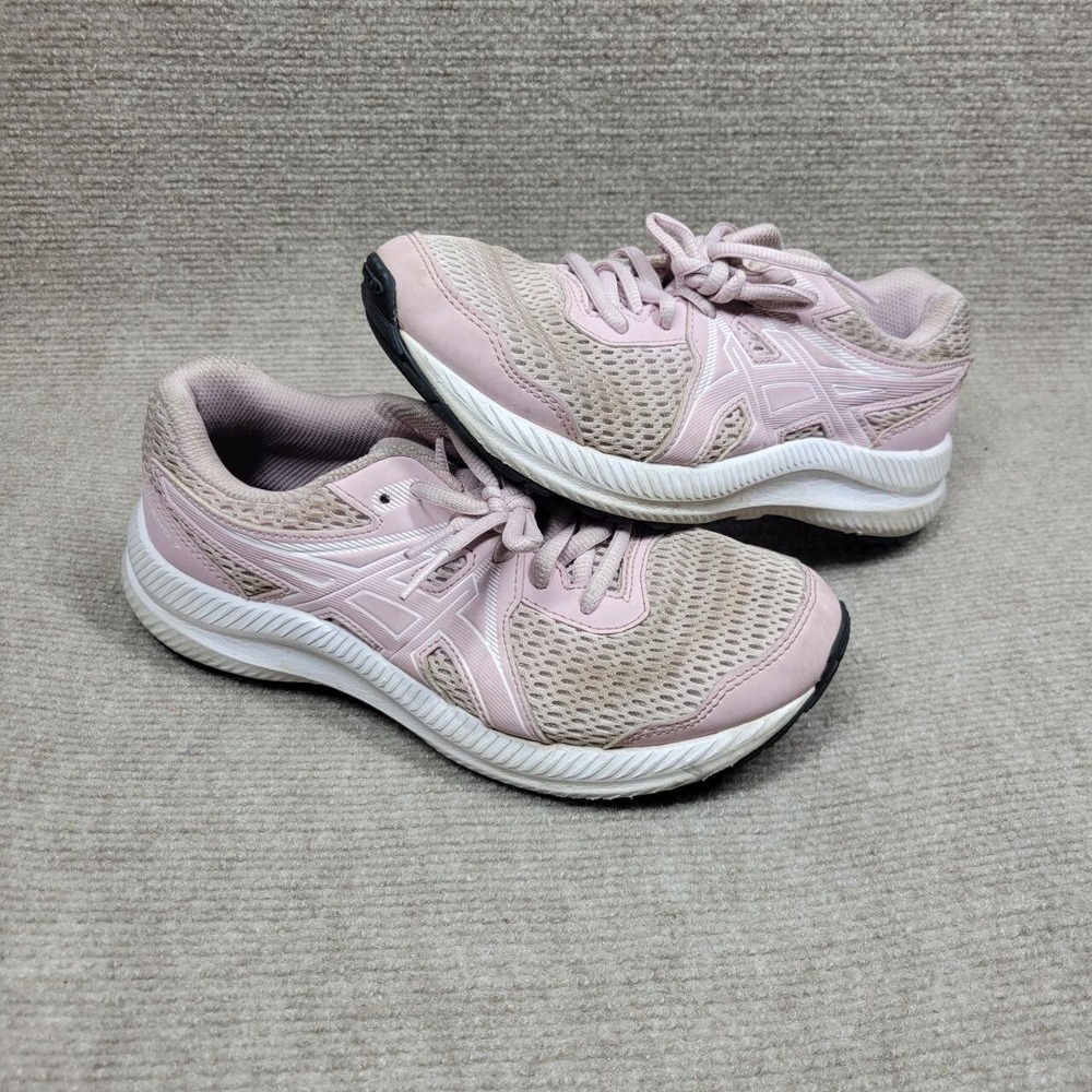 Asics Contend 7 GS Shoes Kids 4 Pink White 1014A192 Running‎ Lace Up Athletic